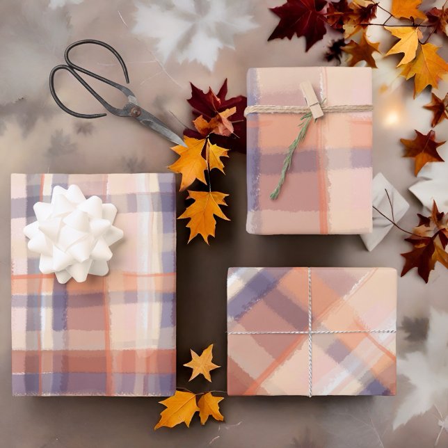 Feuille De Papier Cadeau écossais écossais beige orangé chèque moderne (Créateur téléchargé)
