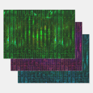 Feuille De Papier Cadeau Écran Métallurgique Vert Violet Turquoise Stripes 