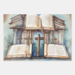 Feuille De Papier Cadeau Écritures sacrées & Croix