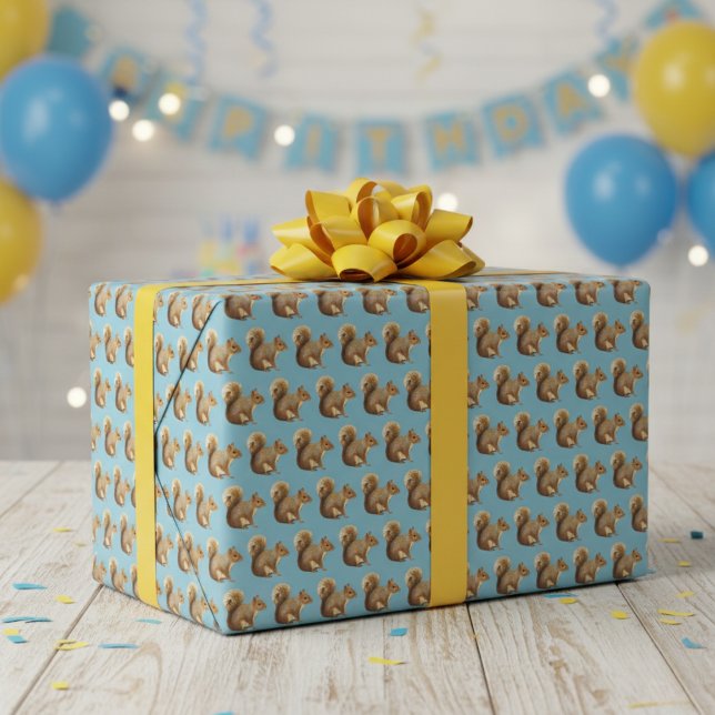 Feuille De Papier Cadeau Écureuil (Whimsical Squirrel Pattern Premium Wrapping Paper Sheets)