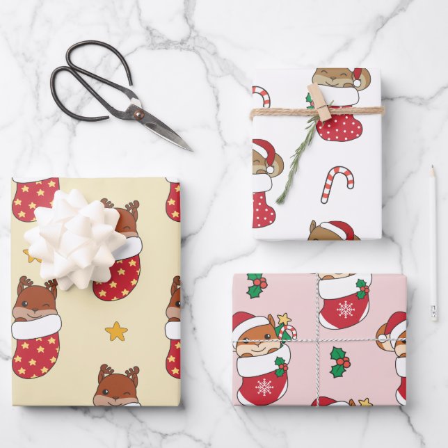 Feuille De Papier Cadeau Écureuil de Noël Animaux d'hiver Écureuil de vacan (Recto)
