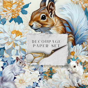 Feuille De Papier Cadeau Écureuil Vintage Rustique Floral Botanique Découpa