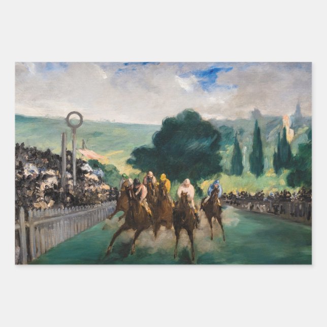 Feuille De Papier Cadeau Edouard Manet - Les courses à Longchamp (Devant)