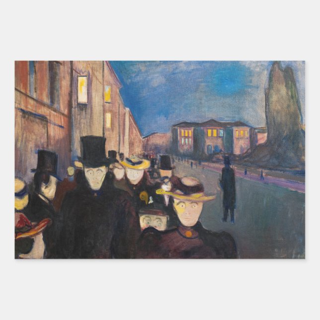 Feuille De Papier Cadeau Edvard Munch - Soirée sur Karl Johan Street (Devant)