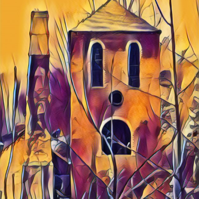 FEUILLE DE PAPIER CADEAU EFFET ÉFFRAYANT D'AFFIRMATION (A funny art design of part of an old derelict Victorian blast furnace building.)