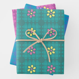 Feuille De Papier Cadeau Effet Plaid Motif géométrique coloré