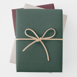 Feuille De Papier Cadeau Effet tweed à chevrons bordeaux vert naturel