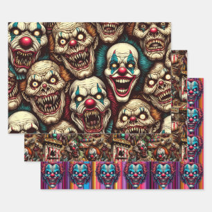 Feuille De Papier Cadeau Éffrayant Clown Déplaisant Zombie Abandonné Carnav