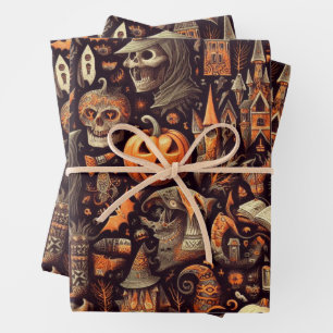 Feuille De Papier Cadeau Éffrayant Halloween Ghost Motif noir