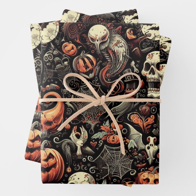 Feuille De Papier Cadeau Éffrayant Halloween Ghost Motif noir (En situation)
