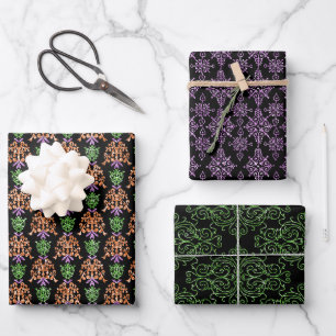 Feuille De Papier Cadeau Éffrayant Halloween noir orange violet 3 cadeau