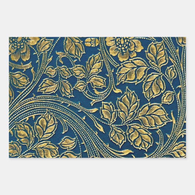 Feuille De Papier Cadeau Elégance bleu or (Devant)