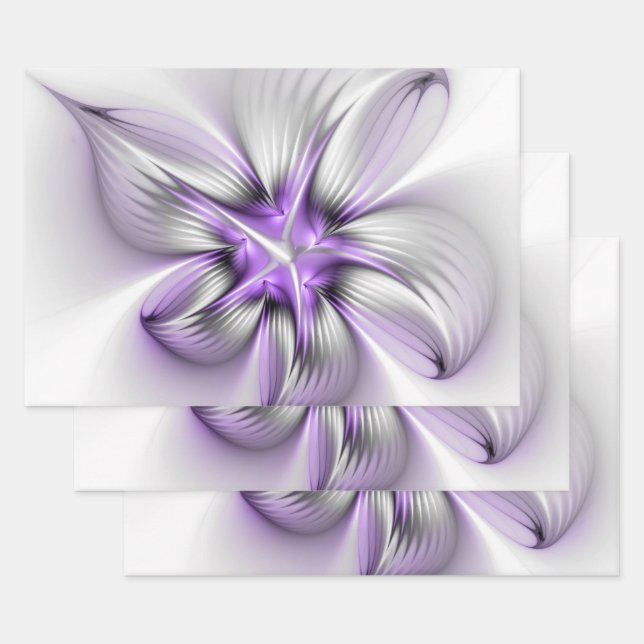 Feuille De Papier Cadeau Élégance florale Art Abstrait Violet Fractal moder (Lot)