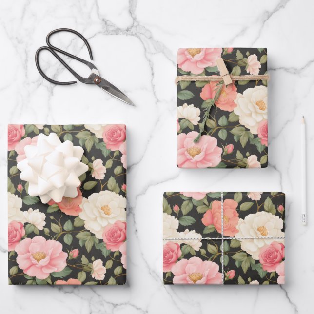 Feuille De Papier Cadeau Élégance intemporelle du jardin Rose noir profond  (Recto)