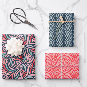 Feuille De Papier Cadeau Élégant Abstrait dans la Marine et le Noël rose