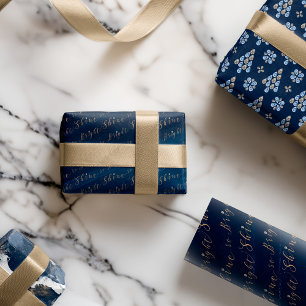 Feuille De Papier Cadeau Elégant Aquarelle Marine Encre et bijoux d'or