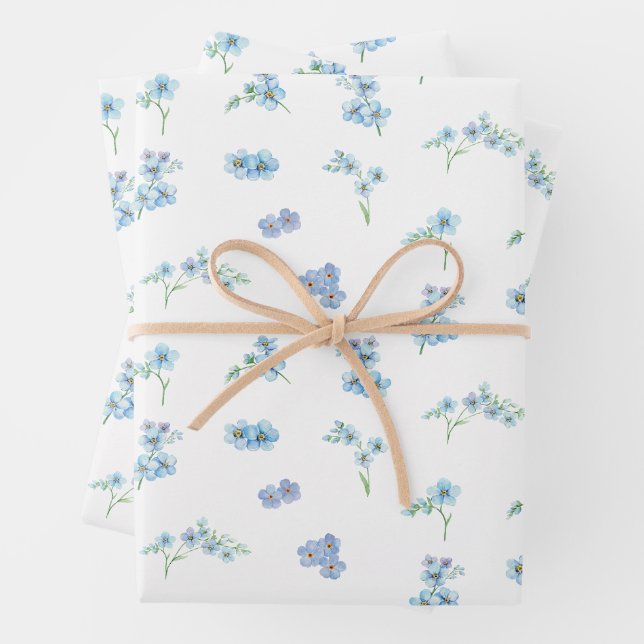 Feuille De Papier Cadeau Elégant Aquarelle Oubliez-Moi Pas Fleurs (En situation)