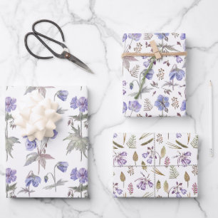 Feuille De Papier Cadeau Élégant Baby shower Floral Violet Fille d'annivers