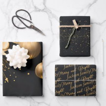 Élégant Black & Gold Custom Christmas Wrapper