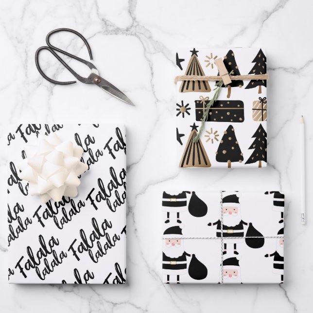 Feuille De Papier Cadeau Elégant Black White Gold Citation cadeau de Noël (Recto)