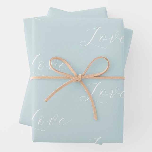 Feuille De Papier Cadeau Elégant blanc amour Aqua Mint Mariage (En situation)