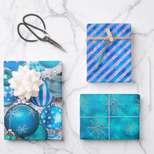 Feuille De Papier Cadeau Elégant bleu aqua Noël ornements vacances