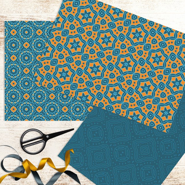 Feuille De Papier Cadeau Élégant bleu et jaune Motifs géométriques (Créateur téléchargé)
