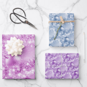 Feuille De Papier Cadeau Elégant bleu glacé rose et balle de Noël violet