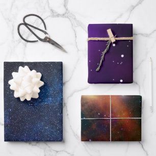 Feuille De Papier Cadeau Elégant bleu marine et violet milkyway galaxie