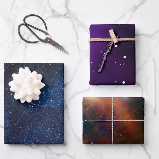 Feuille De Papier Cadeau Elégant bleu marine et violet milkyway galaxie (Recto)
