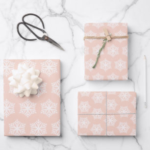 Feuille De Papier Cadeau Élégant Blush Pink White Snowflakes Noël