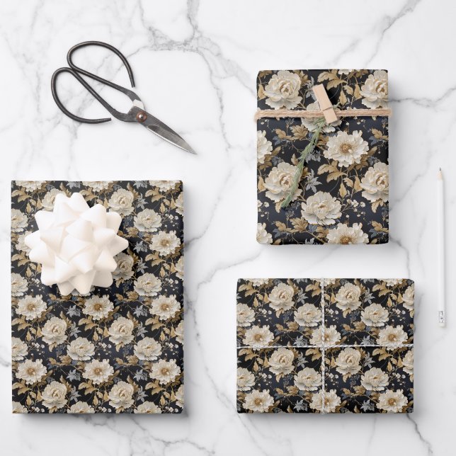 Feuille De Papier Cadeau Elégant boho 3d rose pivoines neutre marine terres (Recto)