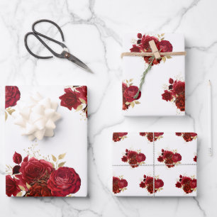 Feuille De Papier Cadeau Élégant Bouquet d'or de rose rouge