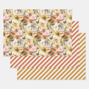 Feuille De Papier Cadeau Élégant Burnt Orange Jaune Automne Automne Floral