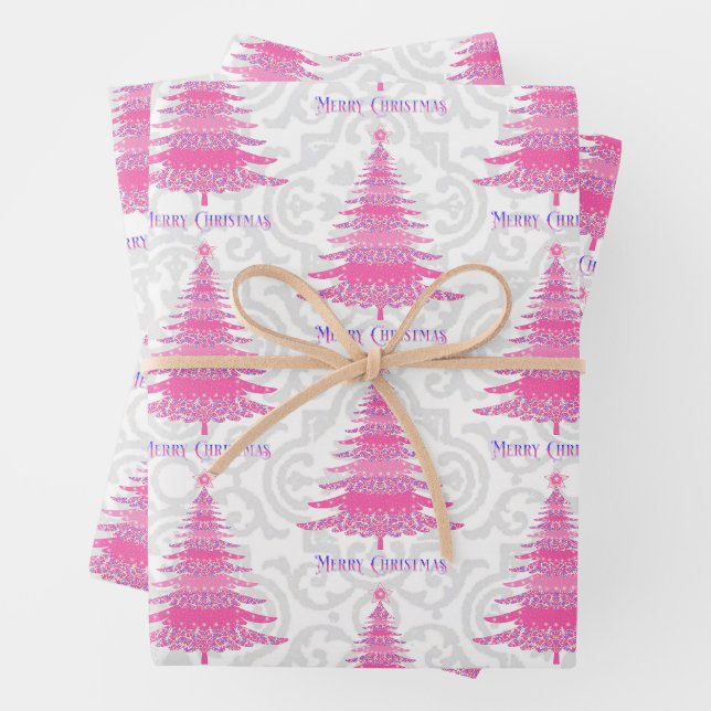 Feuille De Papier Cadeau Élégant cadeau de Noël rose (En situation)