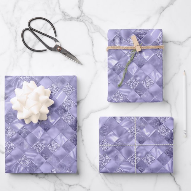 Feuille De Papier Cadeau élégant carrelage violet motif Noël (Recto)