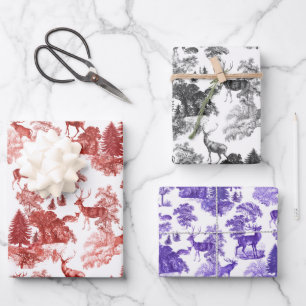 Feuille De Papier Cadeau Elégant cerf en toile Vintage dans le bois 3 guerr