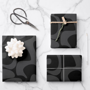 Feuille De Papier Cadeau Élégant chic moderne Matte noir gris Motif