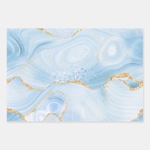 Feuille De Papier Cadeau Élégant Cool Bleu Agate avec ruban Parties scintil