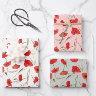 Feuille De Papier Cadeau Elégant coquelet rouge et aquarelle verte florale