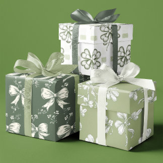 Feuille De Papier Cadeau Élégant Coquette Green Shamrocks ensemble de 3