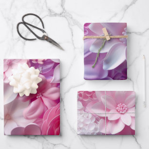Feuille De Papier Cadeau Elégant Couleurs Douces 3D Fleurs Roses Motif Flor