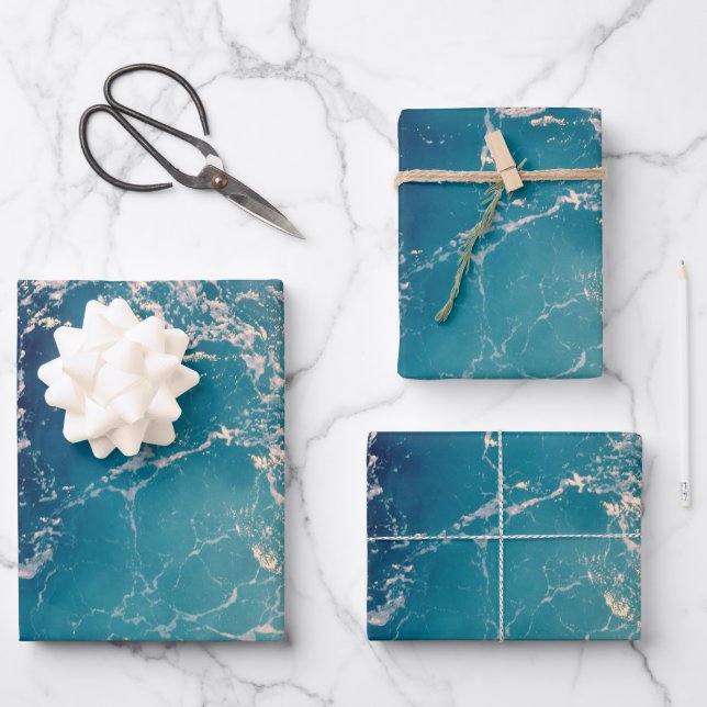 Feuille De Papier Cadeau Elegant Deep Blue Ocean Waves (Recto)