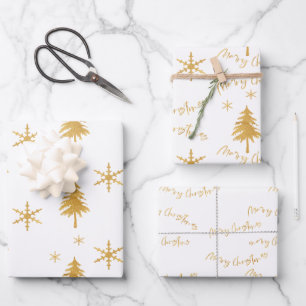 Feuille De Papier Cadeau Elégant Faux Gold Christmas Tree Motif Cadeau