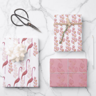 Feuille De Papier Cadeau Elégant Flamant rose Aquarelle, Or Et Rose