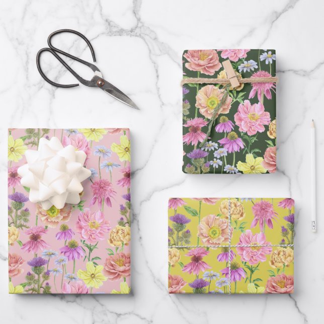 Feuille De Papier Cadeau Elégant Fleur sauvage couleur aquarelle Motif (Recto)