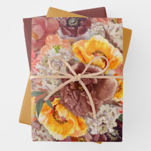 Feuille De Papier Cadeau Élégant floral orange brûlé rouille crème