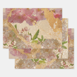 Feuille De Papier Cadeau Elégant Gold Shimmer Floral Découpage Design