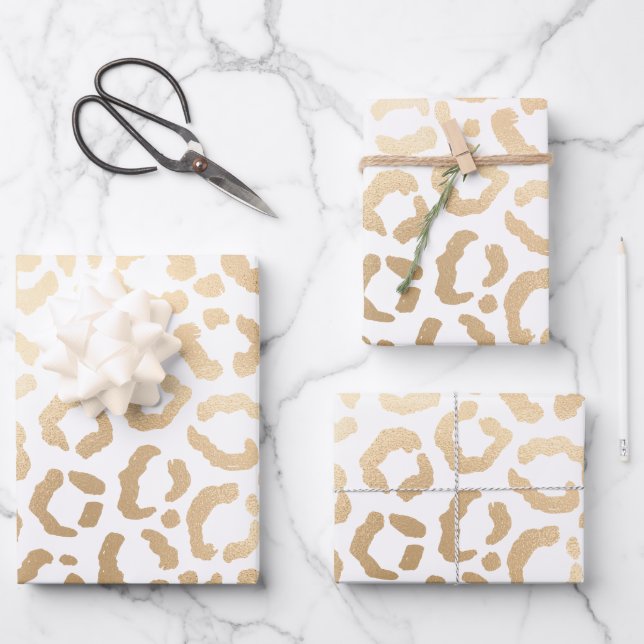 Feuille De Papier Cadeau Elegant Gold White Leopard Cheetah Animal Print (Recto)