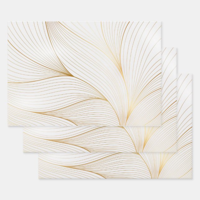 Feuille De Papier Cadeau Élégant Gradient motif linéaire doré (Lot)
